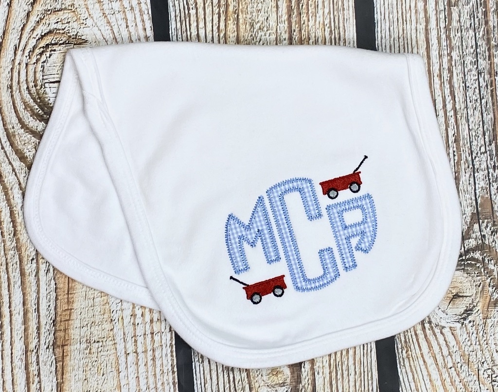 Wagon with Appliqued initials Burp Cloth