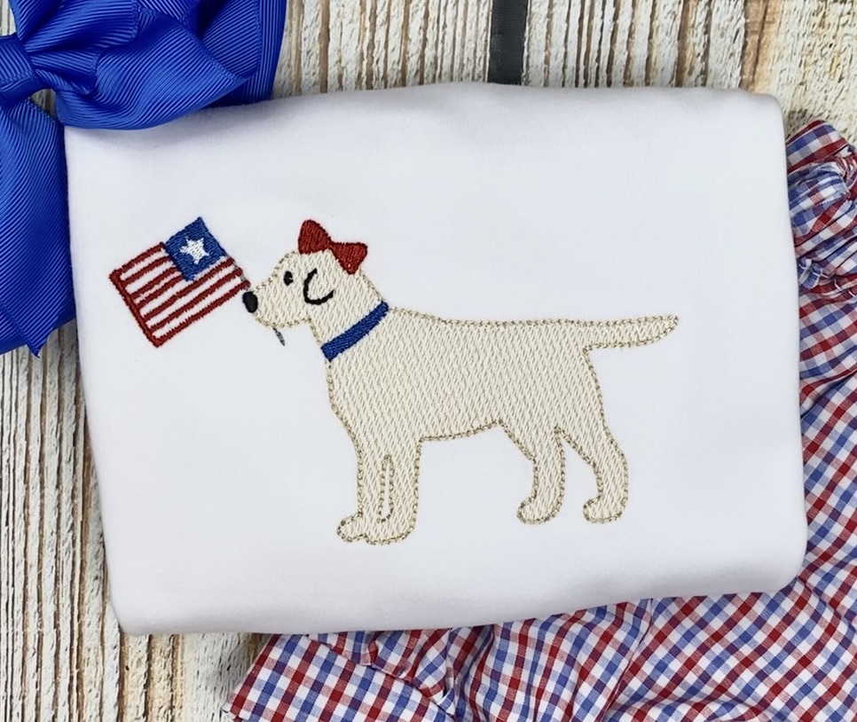 Patriotic Sketch Dog with Bow