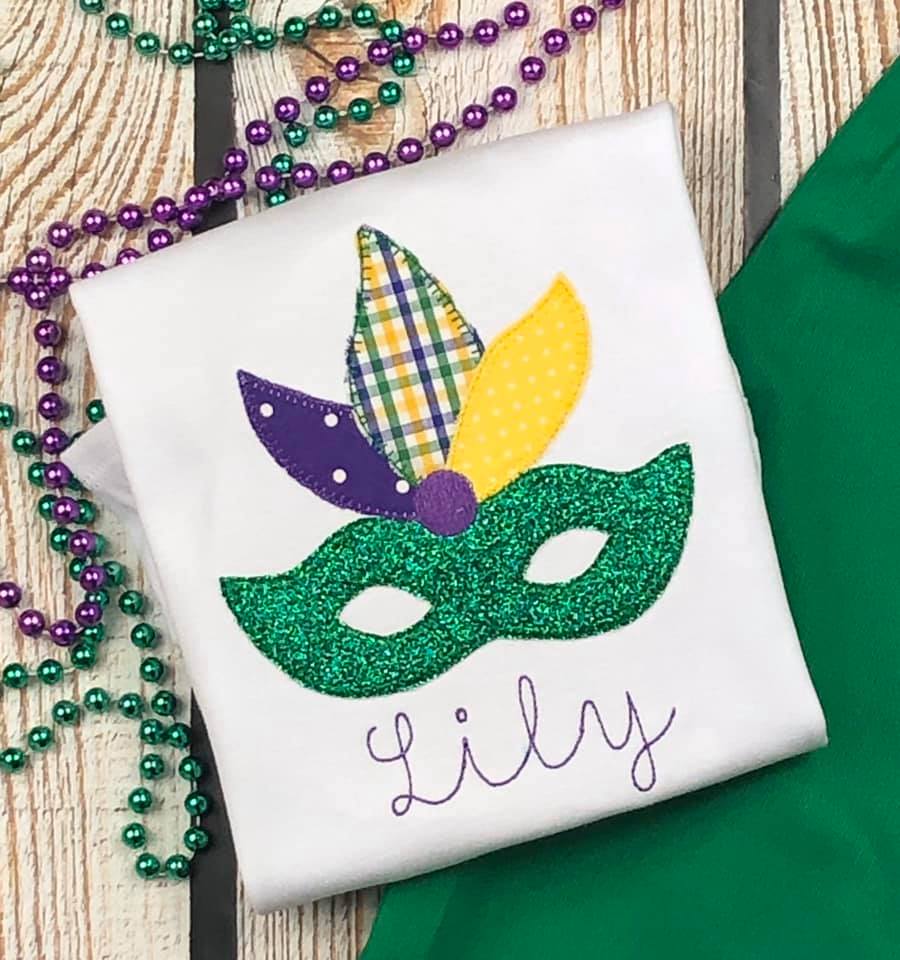 Mardi Gras Applique Mask with Feathers