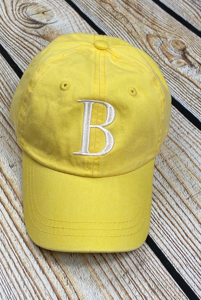 Single Initial Monogrammed Hat- Washed Yellow