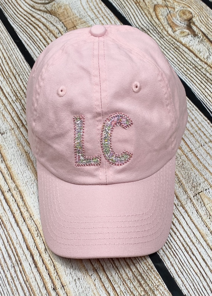 Girls Liberty "Amelia C" applique initial Hat- pink *Double Name*