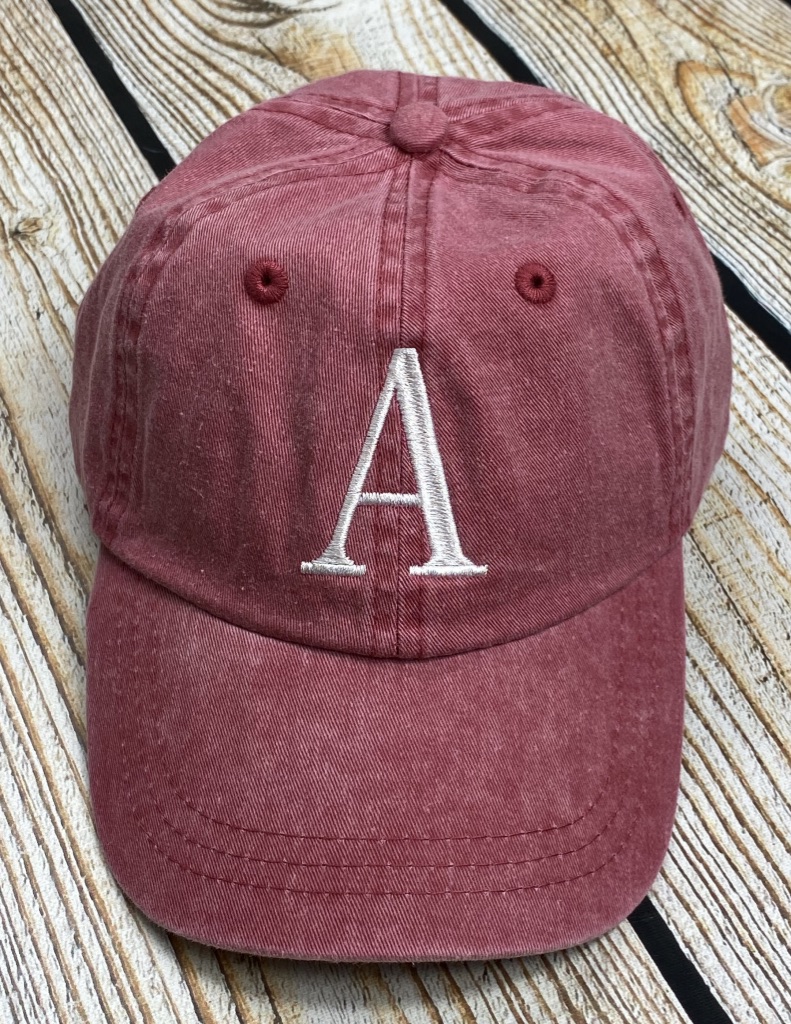 Single Initial Monogrammed Hat- Washed Red