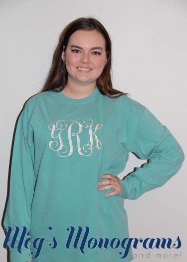 Long Sleeve Monogrammed Comfort Colors Tshirt- Chalky Mint