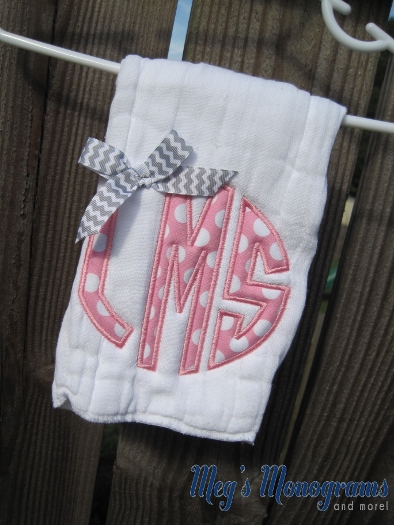 Appliqued Initials Burp Cloth with bow