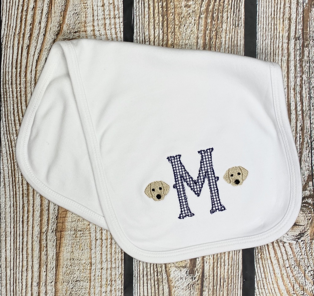 Applique Initial with Dogs Burp Cloth