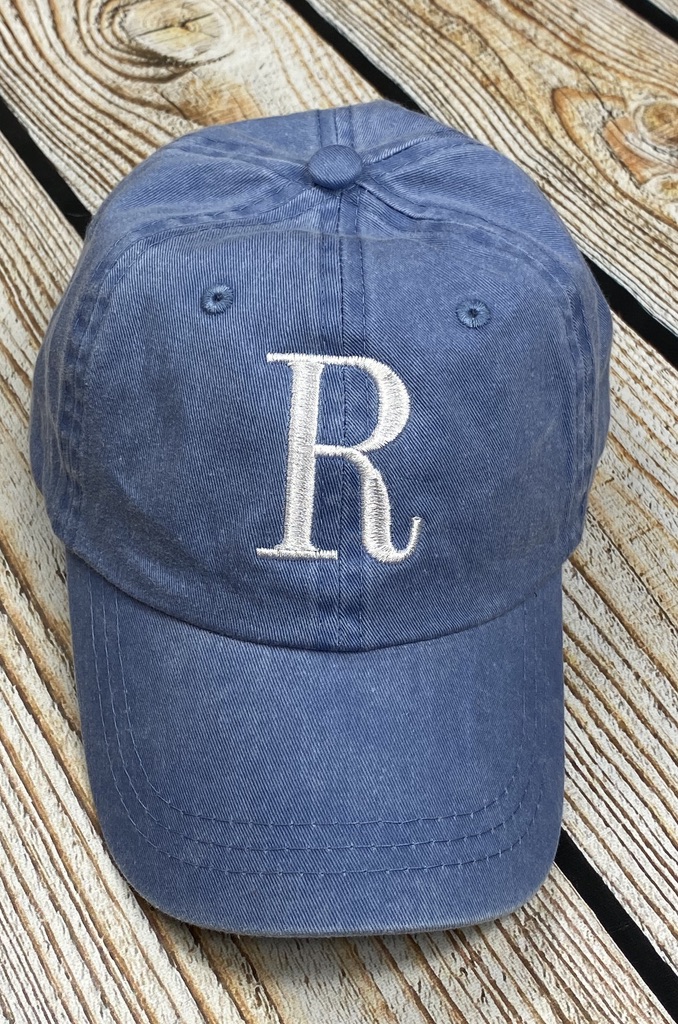 Single Initial Monogrammed Hat- Washed Blue