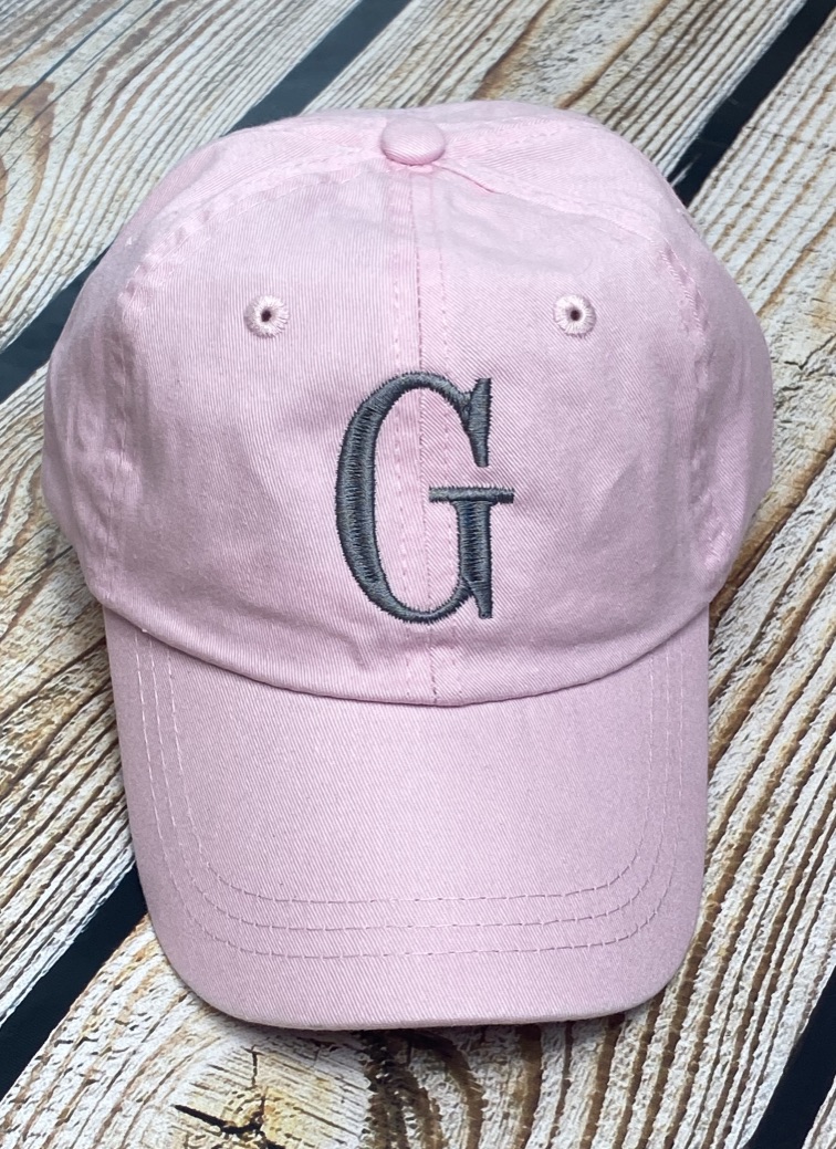 Single Initial Monogrammed Hat- Light Pink