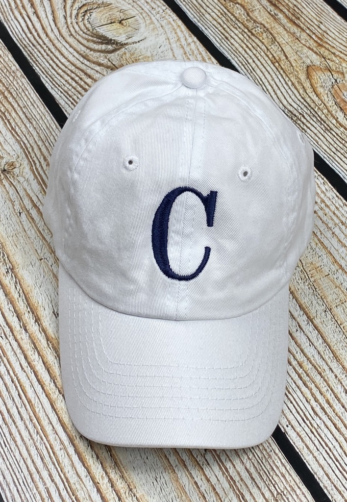 Single Initial Monogrammed Hat- White