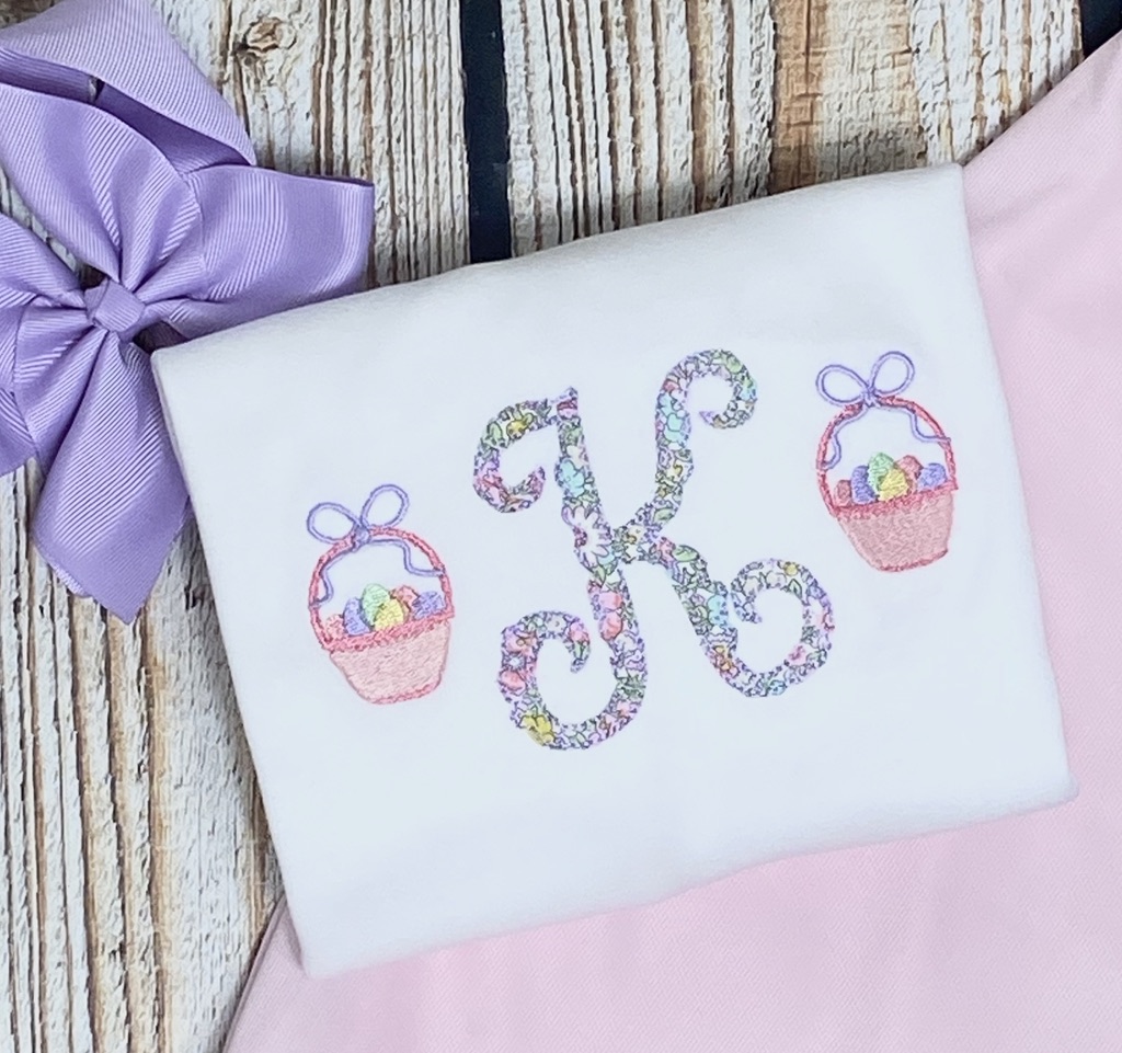 Applique Initial with Mini Easter Baskets