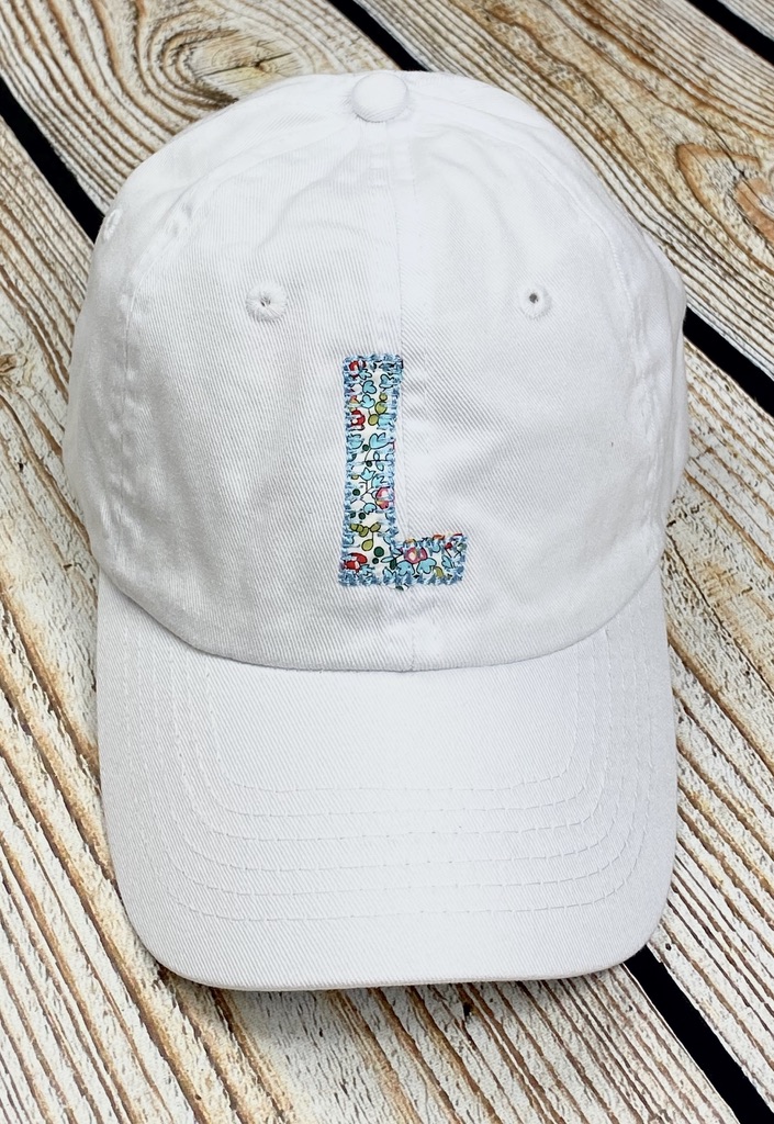 Girls Liberty "Eloise B" applique initial Hat- white