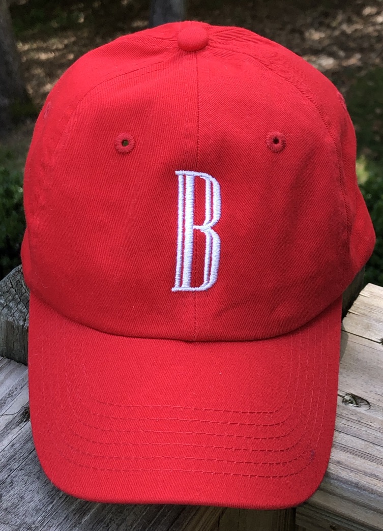 Single Initial Monogrammed Hat- Red with White Shadow