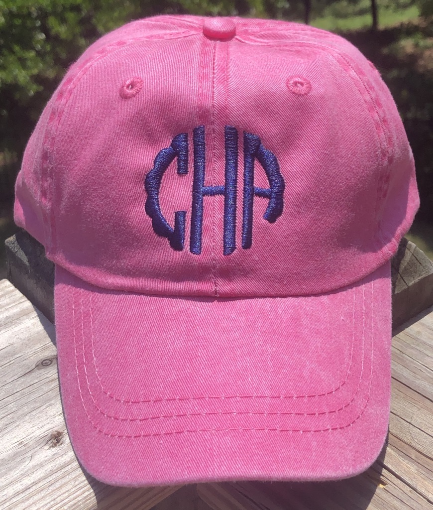 Washed Hot Pink hat with Scalloped initials