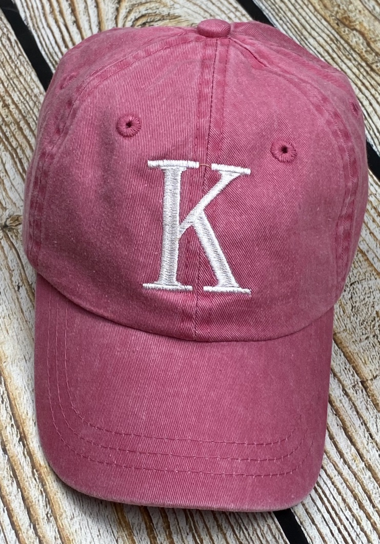 Single Initial Monogrammed Hat- Washed Hot Pink