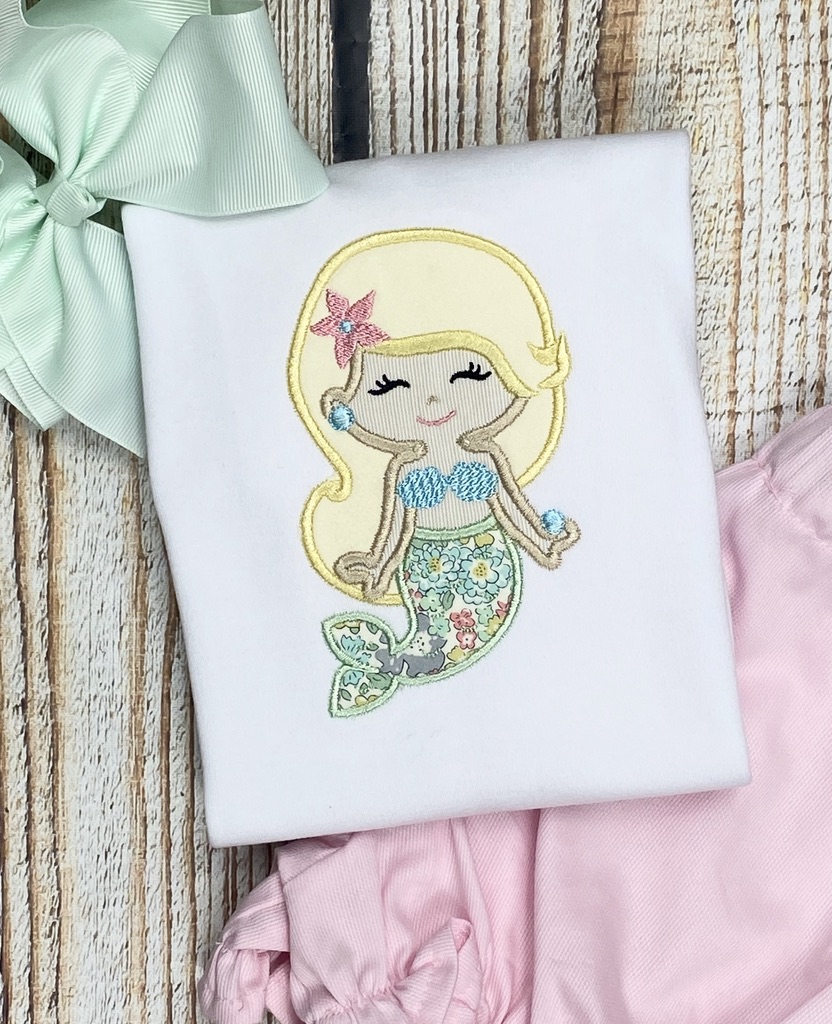 Girls Ruffle Mermaid Applique with Liberty