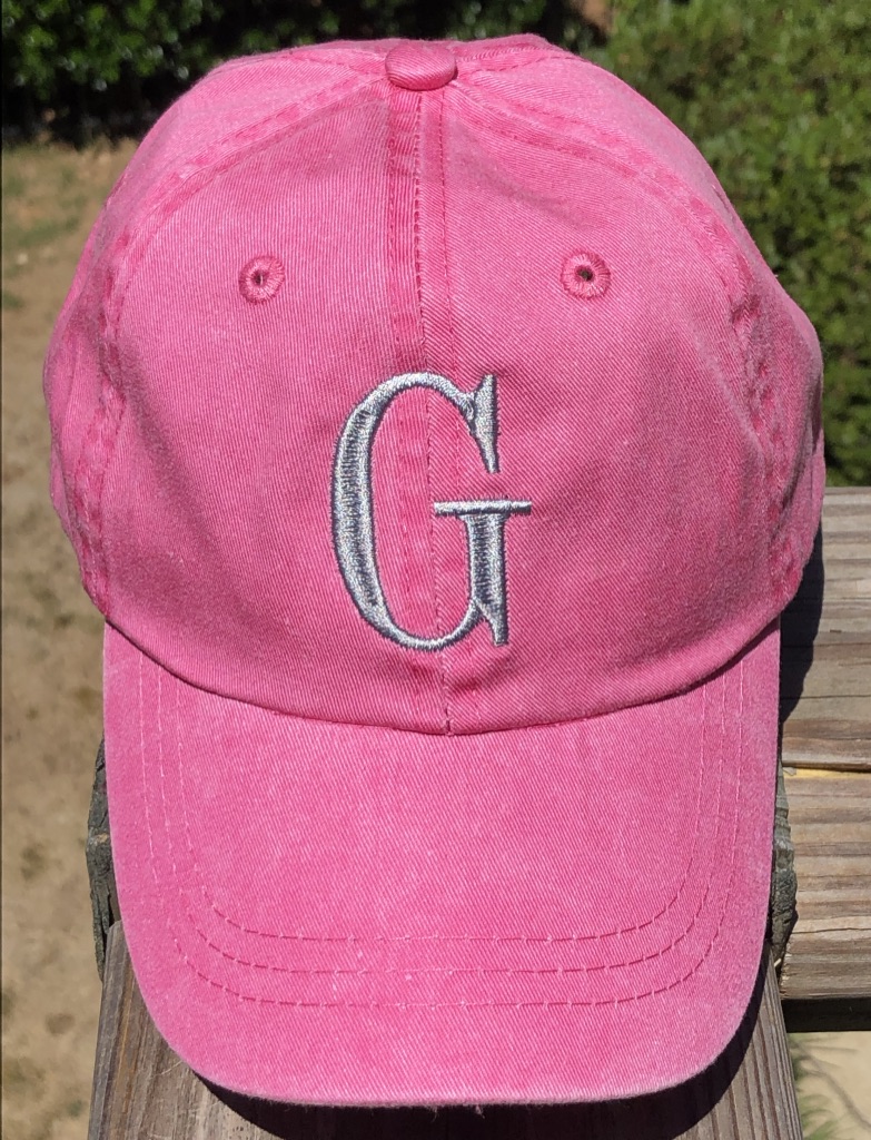 Single Initial Monogrammed Hat- Washed Hot Pink