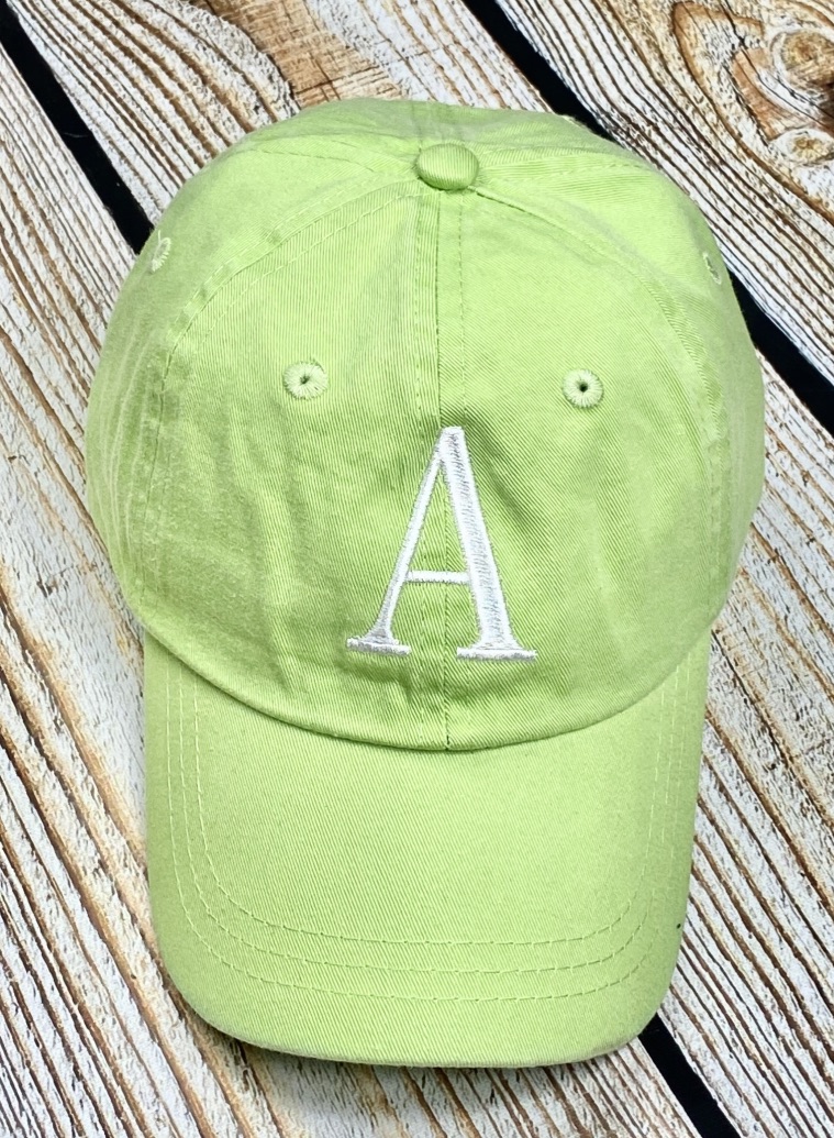Single Initial Monogrammed Hat- Washed Lime Green