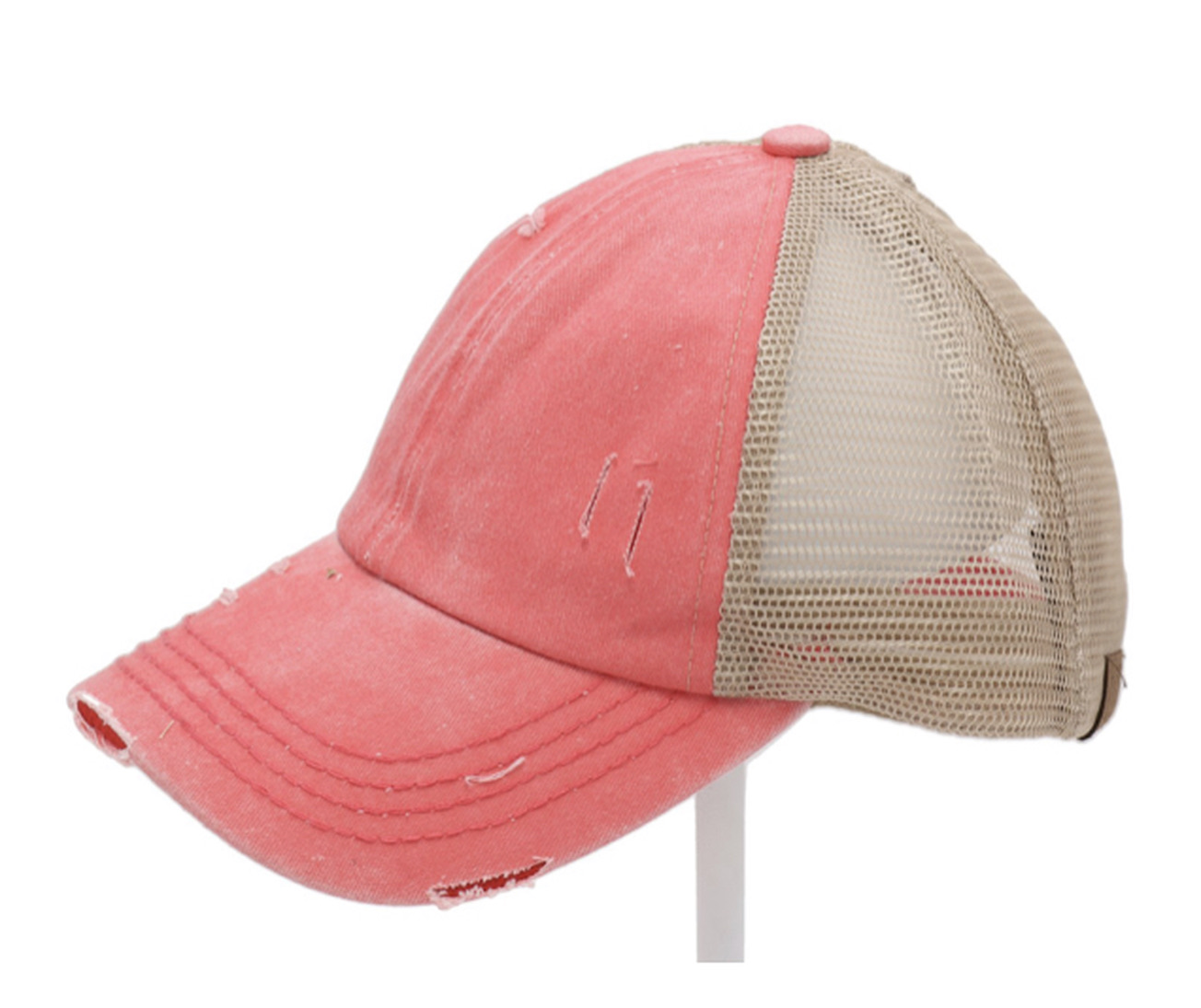 CC Crisscross High Ponytail/Bun Distressed Hat